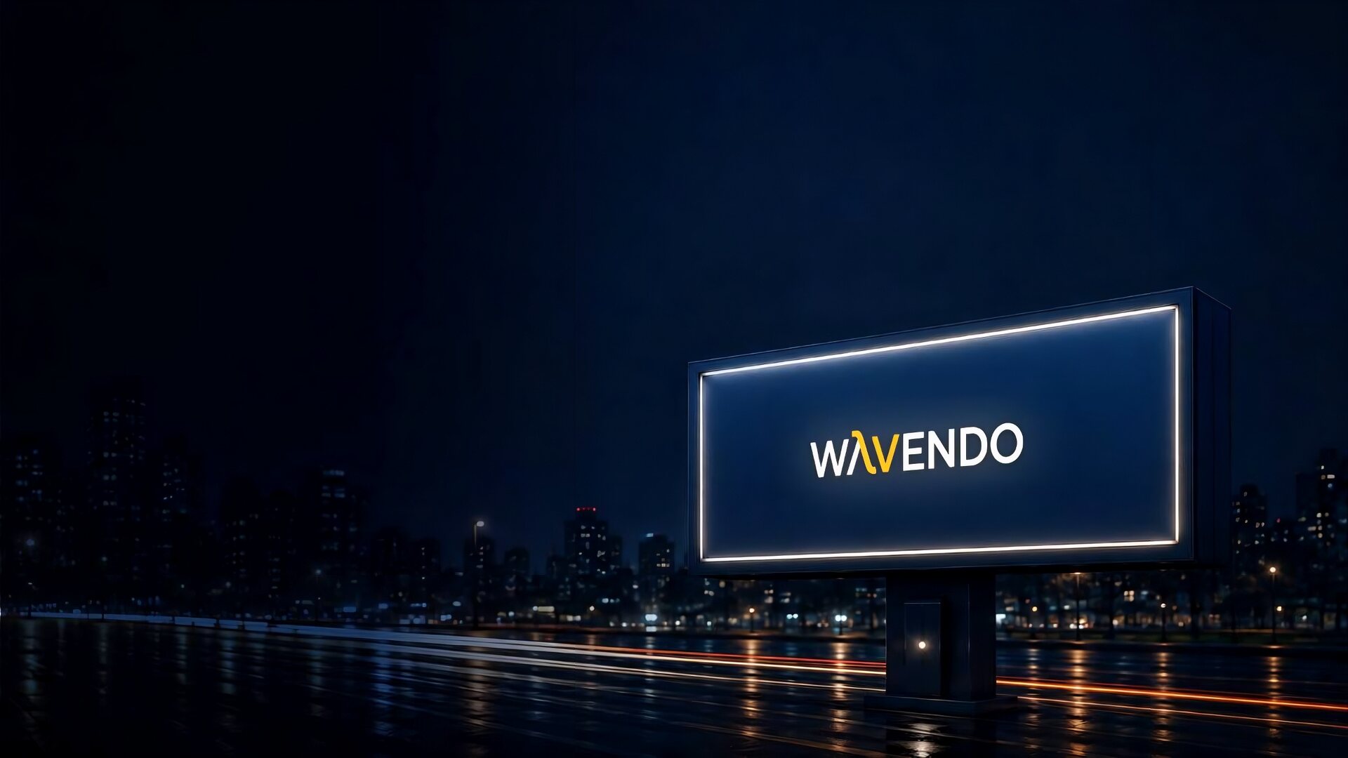 WAVENDO billboard lighting a city skyline at night